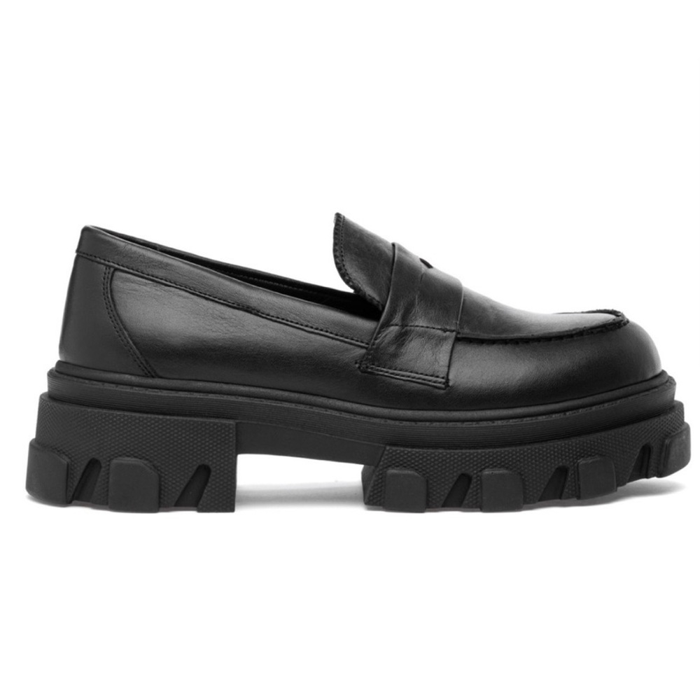Silent D Coralie Chunky Lug Sole Black Leather Loafers - Picture 2 of 10
